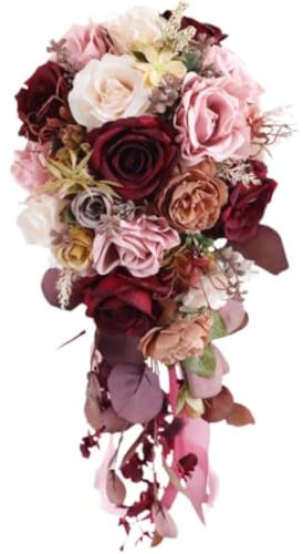 Bouquets de mariage de 53,3 cm pour demoiselle d'honneur, bouquets de mariée multicolores bordeaux pour mariée, bouquets de fleurs artificielles pour mariage et anniversaire, bouquet cascade pour fête