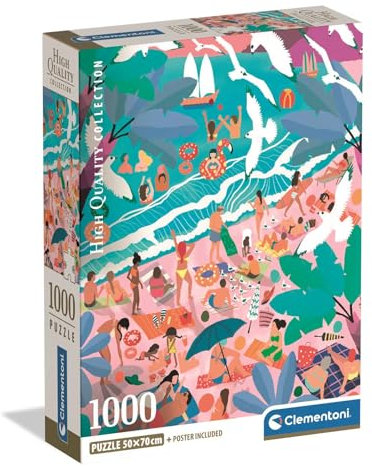 Clementoni - Puzzle pour Adultes 1000 Pièces, HQC Sunday at The Beach - Compact Box, Boxact Fabriqué en Italie, 39938