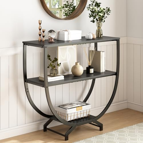 GILLAS 3 Tier Console Tables, 30 Height Entryway Table, Sofa Table Behind Couch Table, Industrial Entryway Furniture Entry Way Table with Storage for Living Room, Hallway, Entrance, Rustic Black