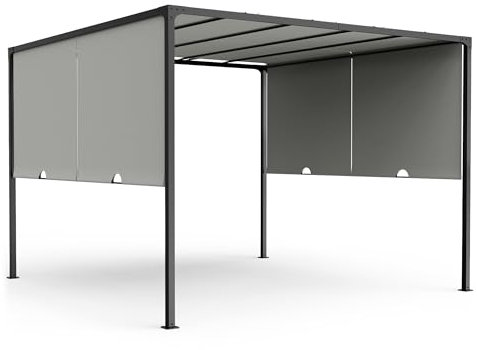 VonHaus Pergola with Sliding Roof 3x3m – Metal Pergola with Sliding Double Roof For Garden, Outdoor, Patio – Weatherproof, Removable Polyester Canopy, Powder Coated Steel Frame