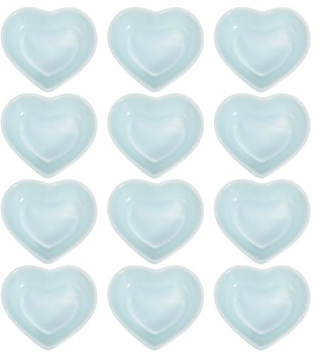 sourcing map Blue Heart-Shaped Ceramic Side Dipping Bowl, 3 Porcelain Dish Bowl Set of 12, Mini Appetizer Plates Seasoning Dishes for Kitchen Home Wedding Party Restaurant