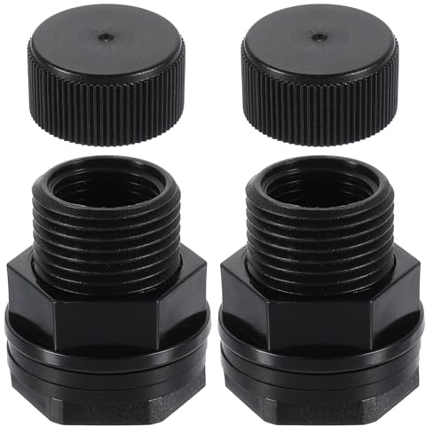 QUARKZMAN 2 Pcs Conexión De Mamparo con Tapón, 1/2 NPT x 3/4 GHT Conector De Tanque De Agua para Manguera De Jardín Adaptador De Tanque Acuarios, Gris