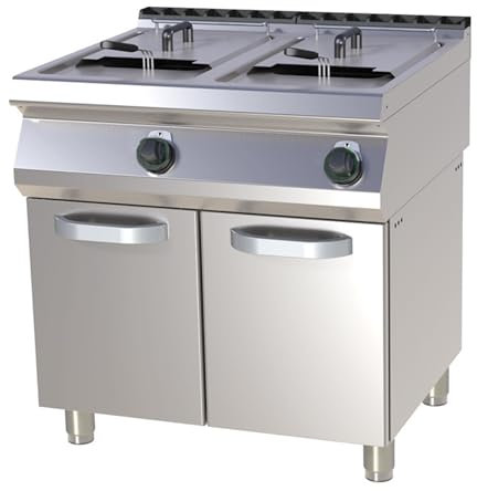 Friteuse Électrique Professionnelle sur Pieds 2 x 23L – Inox, 24 kW, Thermostat Réglable, Vidange Intégrée – 400V Triphasé – Restauration, Snack, Cuisine Haute Capacité