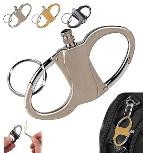Qixfyze Ewiges Streichholz Schlüsselanhänger, Feuerzeug Schlüsselbund Feuerzeuge Metall Outdoor Survival Feuerzeug, Vintage Retro Durable Benzinfeuerzeug Zündhölzer Camping(Silver)
