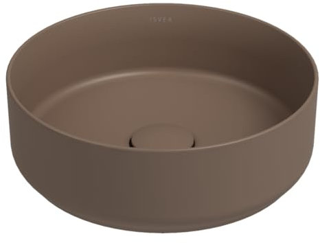 Lavabo tondo da appoggio senza troppo pieno in ceramica senza foro rubinetto - Tortora Opaco