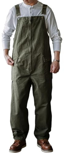 Rexcyril Herren Baggy Bib Overalls Loose Fit Vintage Arbeitslatzhose Arbeitskleidung Schlampige Overalls mit Cargotaschen, Grün (Army Green), 56