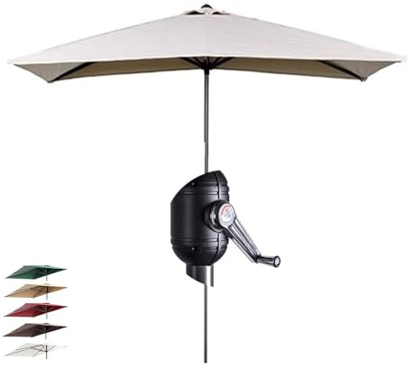 MACAGGTNTU Wandschirm Balkonschirm Kleiner Halber Sonnenschirm 200x100cm 250x130cm Rechteckig Terrassenschirm Tragbar Gartenschirm Marktschirm Mit Manuell Kurbel(Beige,200 * 100cm/6.5 * 3.4ft)