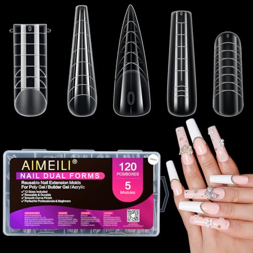 AIMEILI 120 Pièces Faux Ongles Conseils de Extension 5 Formes 12 Tailles Système De Formes D'ongles Doubles Gel Pose Manucure Art d'Ongle Design Salon KIT1