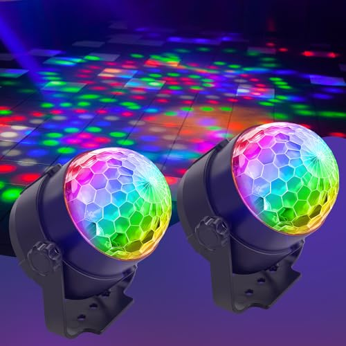 muyuua Discokugel LED Discolicht Partylicht - Disco Ball Musikgesteuert mit | USB Discolicht Kugel Musik mit Kabel Party Zuhause 360° Rotierende Discokugeln 7 RGB für Kinderzimmer Wohnzimmer 2ER