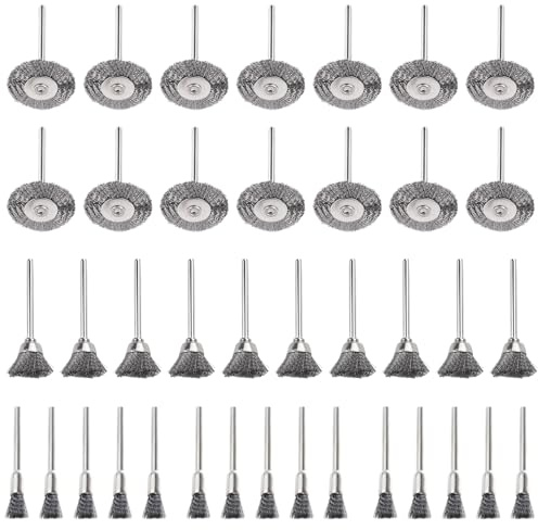 ANBOWEI Mini Wire Brush Set for Dremel Rotary Tool Accessories 45 Pcs | Small Drill Steel Wire Brush Bits, 3mm Shank Wheel Cleaning Metal Brushes for Removal Rust Paint Polishing