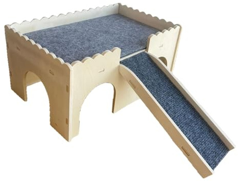 Qianly Holzversteck für Kleintiere mit Rampe Und Liegebereich, Plattendicke 5 Mm