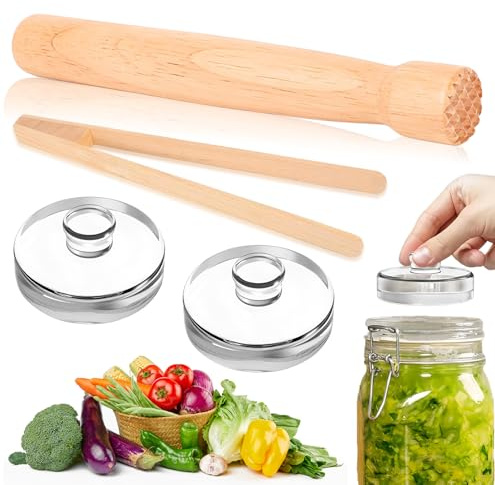 peiyee Set de Accesorios para Fermentación, Incluye Mortero, Pinzas y Pesas (⌀7 cm), Accesorios Fermentación Ideal de Chucrut, Kimchi y Similares (2 Pesas de Fermentación)
