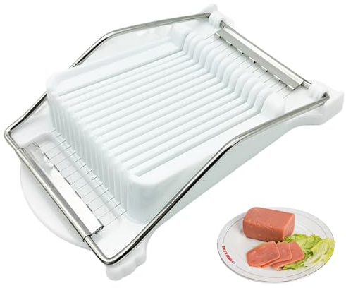Luncheon Meat & Hard Boiled Egg Slicer - 8.3x5.1 Inch Plastic Cutter with 14 Stainless Steel Wires Comfortable Grip Perfect for Cheese Butter and Fruit Slicing