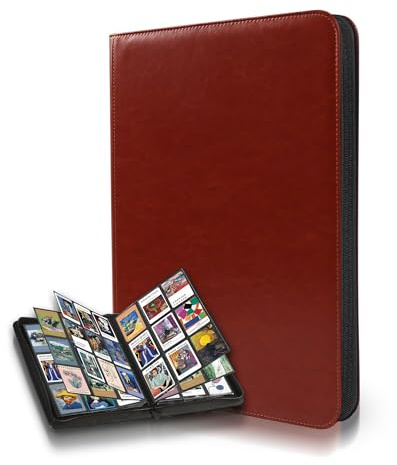 ELAKIRI Álbum de Tarjetas Coleccionables para 540 Tarjetas,Encuadernador de 9 Bolsillos con Fundas 7 X 9 Cm,Álbum Recortes con Funda Piel Impermeable y Cremallera,Encuadernador Tarjetas (Marrón)