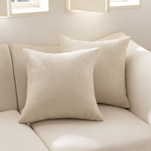 HOSHEN HOME 2er Set Kissenbezug 40x40cm Creme Kordsamt Gestreift Kissenbezüge Dekokissen (Chenille, 45 x 45 cm)