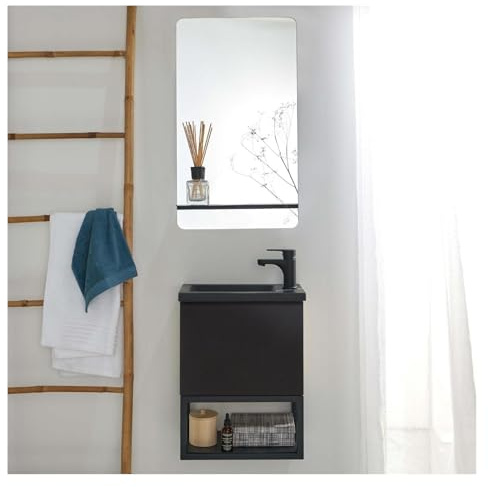 MOB-IN Set Handwaschbecken Nova Metall und Holz mit Tablettspiegel