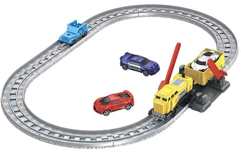 Electric Train Track with Level Crossing, Railway Set with Locomotive, Car, and 4 Cars, 2-Meter Track, Educational Toy for Children 36M+