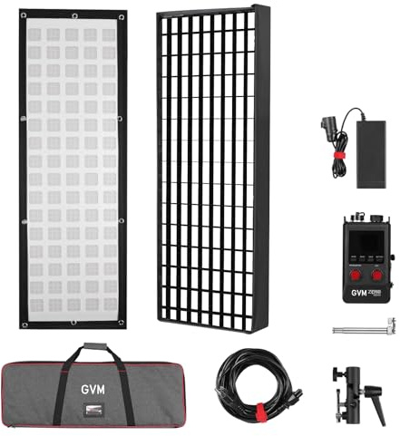GVM Z200B Lumière vidéo LED Flexible Bicolore 200 W, 2700 K – 6800 K, Panneau Lumineux 12 × 36 avec boîte à lumière et Grille en nid d'abeille, contrôle par Application (Bluetooth), Design ZipTile