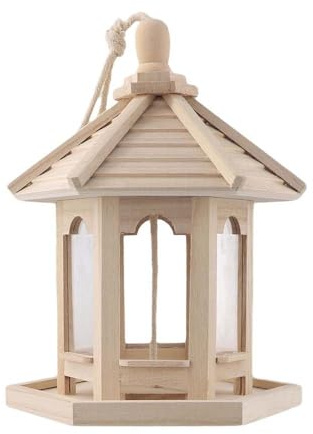 Gettimore Vogelfutterstation aus Holz für den Außenbereich, wetterfest, hängend, ländlicher Stil mit geräumigem Innenraum und leicht zu reinigendem abnehmbarem Dach, 20 x 25 cm