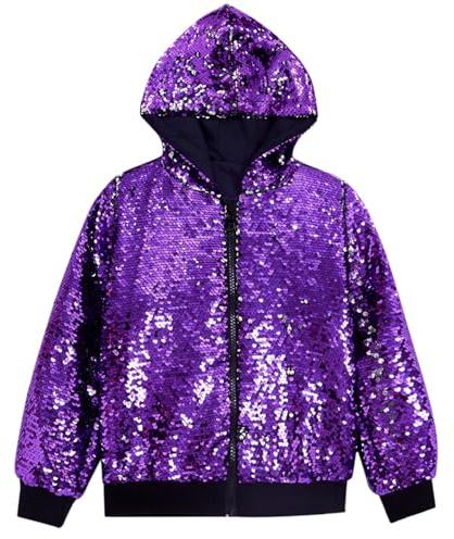 Generisch Pailletten Jacke Herren Glitzer Outfit Elegant Bomberjacke mit Reißverschluss Langarm Kapuzenjacke Faschingskostüme Männer Fasching Karneval Kostüm 70Er 80Er 90Er Jahre