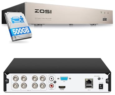 ZOSI Grabador de vídeo Digital 8CH 1080P H.265+ DVR con Disco Duro de 500 GB, Entrada BNC Cableada, 4 en 1 TVI/AHD/CVI/grabadora de vigilancia analógica CCTV, Salida HDMI VGA
