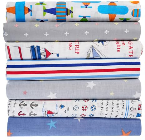 COGVOHY 7 Stück Baumwollstoff Patchwork, 50cm x 50cm Buntes Stoffe zum Nähen, Squares Stoffpakete Baumwolle für DIY Handwerk, Quilten, Quilten, Deko und Puppenkleidung