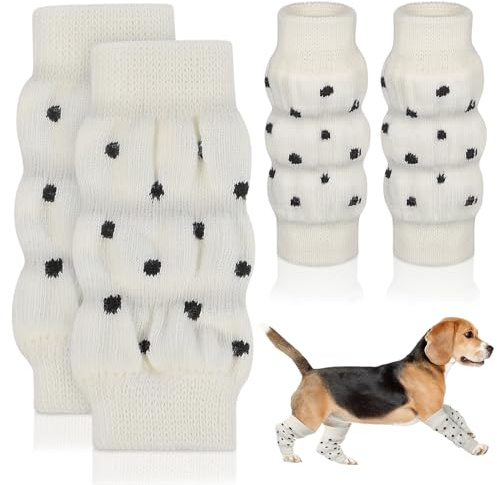 JEWEDECO Warme Hunde Beinstulpen L mit Wasserdichtem Ellenbogenschutz rutschfeste Pfotenschutz Socken aus Wiederverwendbarem Material Gepunktete Beinwärmer für Haustiere