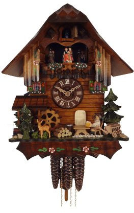 August Schwer Kuckucksuhr Schwarzwaldhaus mit beweglichem Biertrinker, Bambi