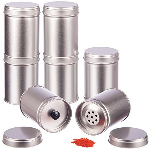 Rimoco 6er Pack große Gewürzdosen stapelbar mit extra Aromadeckel inkl. 6 Etiketten + 2 Streueinsätze | Höhe: ca. 9 cm, Ø ca. 6.4 cm | Dosen Material: Weißblech | BPA-frei und lebensmittelecht