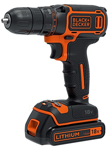 BLACK+DECKER 18 V Cordless Drill Driver with 1.5Ah Lithium Ion Battery ,Black/Orange,BDCDC18-GB