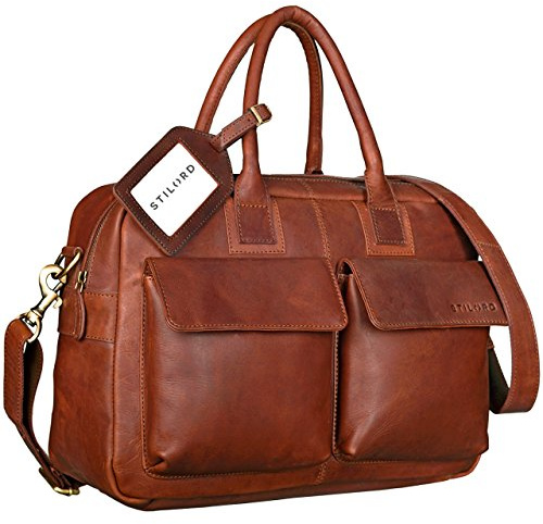 STILORD Carlo Große Umhängetasche Leder Lehrertasche Aktentasche Schultertasche Reise Beruf Freizeit 15,6 Zoll Laptop College Bag Arbeit Büro Farbe:Cognac - braun