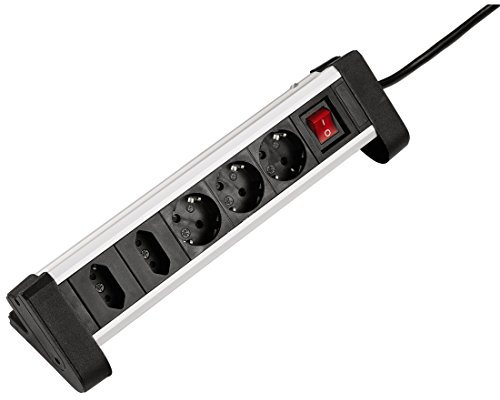 Hama Steckdosenleiste 5-Fach mit Schalter und Kindersicherung (Aluminium, 3500 W, 1,5 m Kabel) schwarz