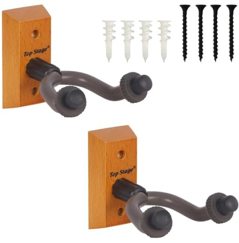 Top Stage 2-Pack Guitar Hanger Keeper Wall Mount Stand Acoustic Electric Guitar Holder Non-Marring to Guitar Surface, Baseball Bat Wall hnager, Shotgun Wall Mount Hanger