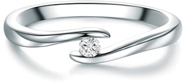 Trilani Damen Verlobungsring 925/- Sterling Silber mit Diamant 0,05 Karat | Brillantschliff,Spannring,Diamantring,Solitär,Ring,Antragsring,Silberring