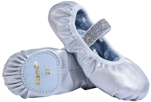 s.Lemon Pelle Scarpette da Danza Classica Diviso Suola Ginnastica Ballo Scarpe Mezzepunte Argento (39 EU)