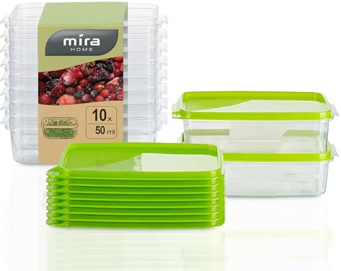 MiraHome Gefrierdosen 10x0,5L rechteckig grün – Vorratsdosen mit Deckel luftdicht – Transparente Frischhaltedosen mit Deckel – Aufbewahrungsbox Küche für Mealprep & Organisation – Austrian Quality