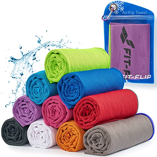 Cool Towel pour Sport & Fitness – Serviette Microfibre/Airflip Serviette rafraîchissante comme Serviette de Refroidissement pour Voyages & Yoga – Couleur: Violet - Verte néon, Dimensions: 120x35cm