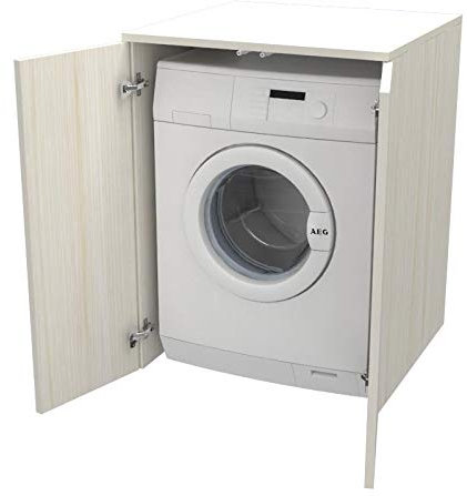 Ve.Ca. Mobile Coprilavatrice con ante, realizzato in legno, copri lavatrice/asciugatrice, diversi colori, anche su misura, lavanderia bagno arredo casa (Bianco larice)