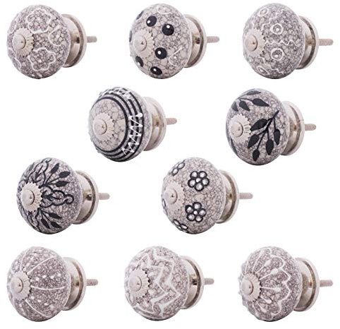 Knober Möbelknopf Keramik Marmoriert Porzellan Landhausstil Shabby-Chic Schrankknopf Türgriff (01. Mix-Set 10 Stück groß Ø40mm)