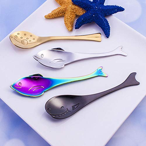 FGHOMEYWKFS Dessin animé Vaisselle créative Dauphin cuillère en remuant cuillère Guitare cuillère cuillère à café en Acier Inoxydable cuillère à café @ Dauphin cuillère Couleur Magique 1