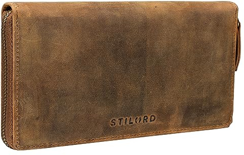 STILORD Emilia Damen Portemonnaie RFID Schutz Elegante Klassische Geldbörse groß aus echtem Rindsleder, Quer mit Reißverschluss Leder Farbe:mittel - braun