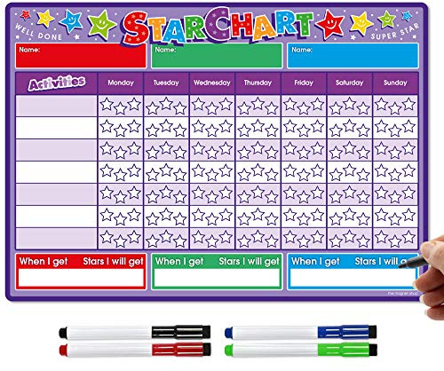 TMS Tableau de récompense pour enfants | Tableau magnétique en forme d'étoile pour reconnaître et inspirer le bon comportement des tout-petits et des enfants, garçons et filles | Livré avec 4 stylos