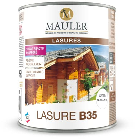 Lasure professionnelle pour bois extérieur - 2,5L Satiné Incolore - Protection UV et intempéries - Lasure B35 Mauler | Ne s'écaille pas - Structure Semi Gélifié Anti Coulure - Climat Extrême - Qualité Professionnelle depuis 1919