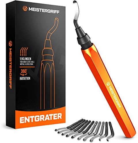 MEISTERGRIFF® Entgrater [inkl. 11 Klingen] für Kunststoff (auch 3D Druck), Metall, Edelstahl - Handentgrater