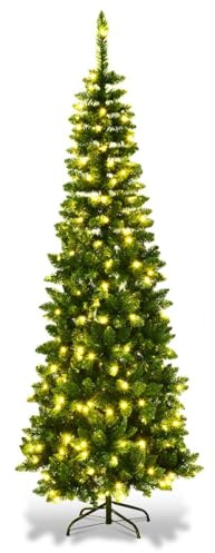 RELAX4LIFE Albero di Natale, Artificiale Illuminato, Albero di Natale Illuminato in PVC, con Luce LED e Supporto in Metallo, Verde (228cm)