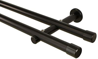 iso-design Gardinenstange schwarz 2-läufig 20 mm, Komplettset aus Metall, Vorhangstange zur Wandmontage, Gardinenstangenrohr aus Aluminium, Endstück Kappe, 200 cm