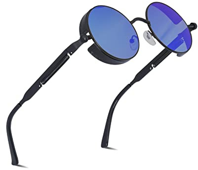 besbomig Sonnenbrille Damen Herren - Retro Rund Steampunk Brille UV400 Schutz Polarisiert Hippie Festliche Partybrille Fasching Brillen Rave Goggles Outdoor Aktivitäten Mode Accessoire