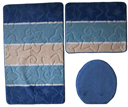 ILK Gökyildiz Bad Teppich Set Orion Muster 50cm X 80cm ohne Ausschnitt gerade für Hänge WC (Royalblau Blau Beige)