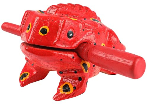 GOGHOST 3.5 Wooden Frog Guiro Rasp Instrument - Percussion Musical Tone Block Craft (Painted Red)