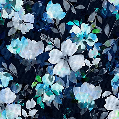 HEKO PANELS Stoff Oxford Wasserdichte Meterware Canvas-Stoff Polyester Stoff Zum Nähen Nähstoffe Möbelstoffe Dekostoffe Wasserabweisend Blickdicht Blumen Blau 1 Meter 155 x 100 cm